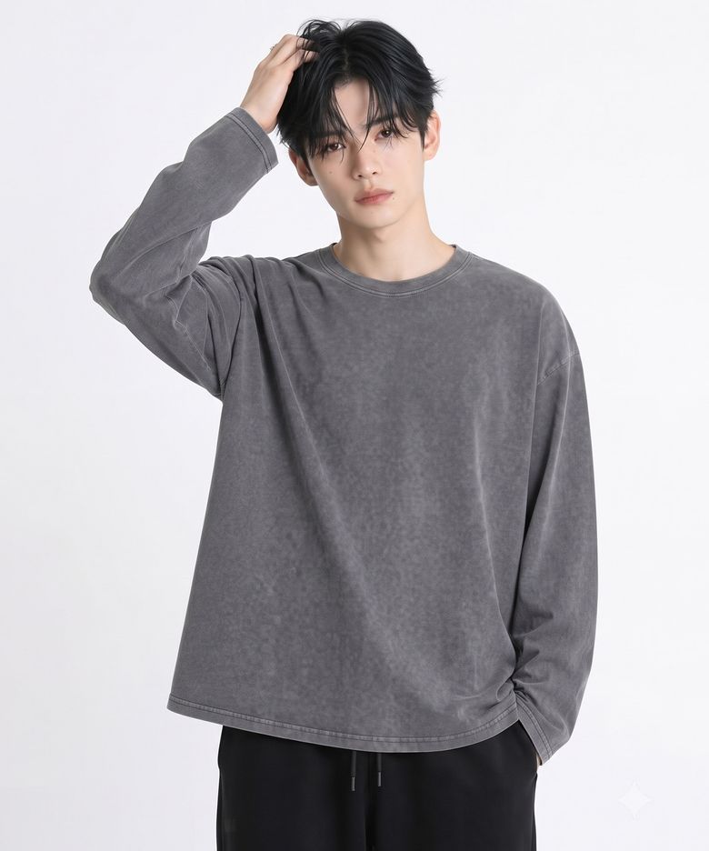 OHP 스탠다드 피그먼트 긴팔티셔츠 그레이