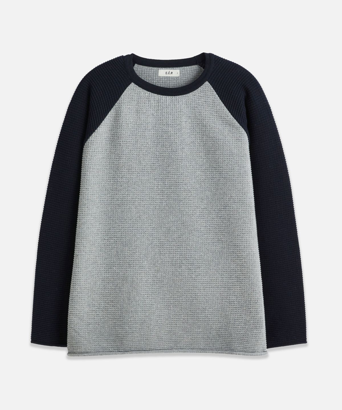 이코르(ECORR) 데일리 와플 배색 래글런 니트_네이비
