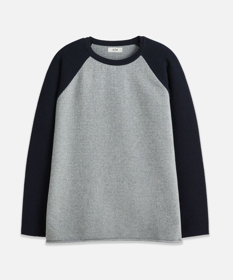 [오정규 PICK] 데일리 와플 배색 래글런 니트_네이비