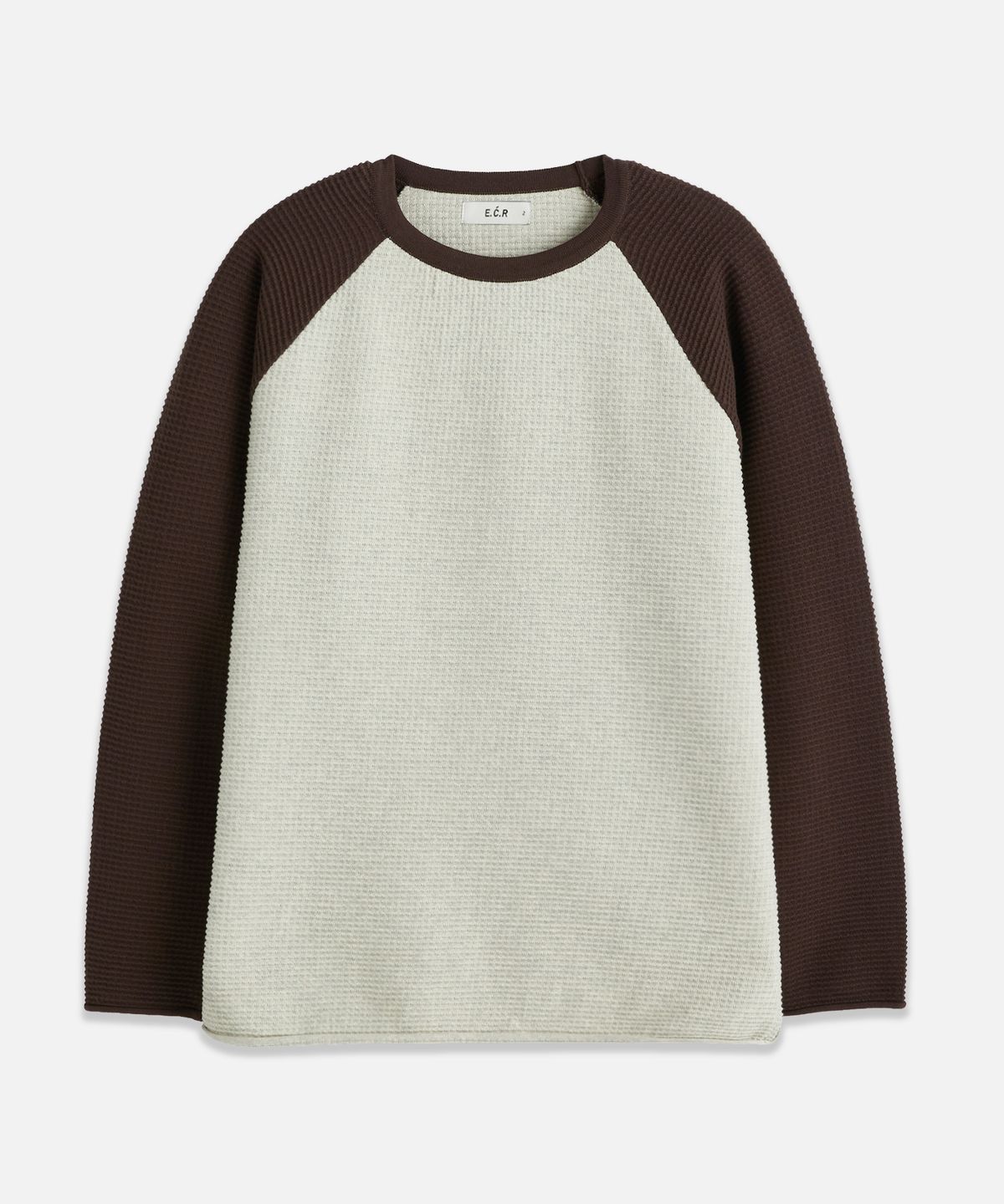 이코르(ECORR) 데일리 와플 배색 래글런 니트_브라운