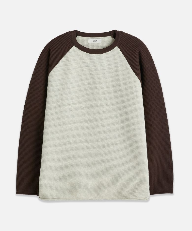 [오정규 PICK] 데일리 와플 배색 래글런 니트_브라운
