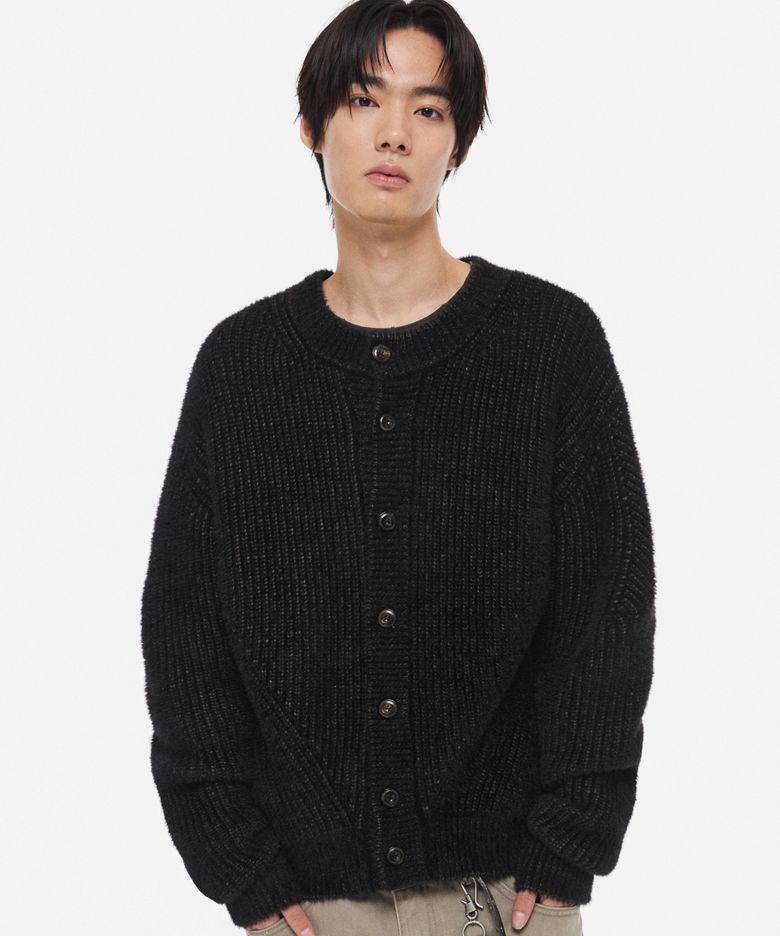 투톤 헤어리 크롭 가디건