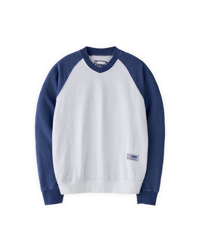 Classic Unused but Used V Neck Sweatshirts dull tone blue