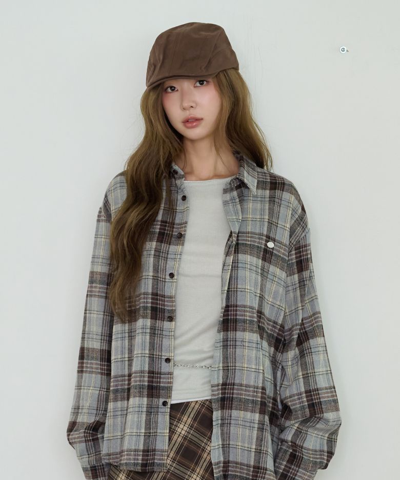 NOSTALGIC CHECK SHIRT_ASH BLUE