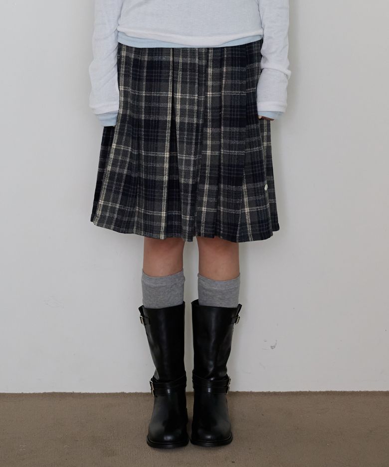 POETIC CHECK PLEATED MIDI SKIRT_NAVY
