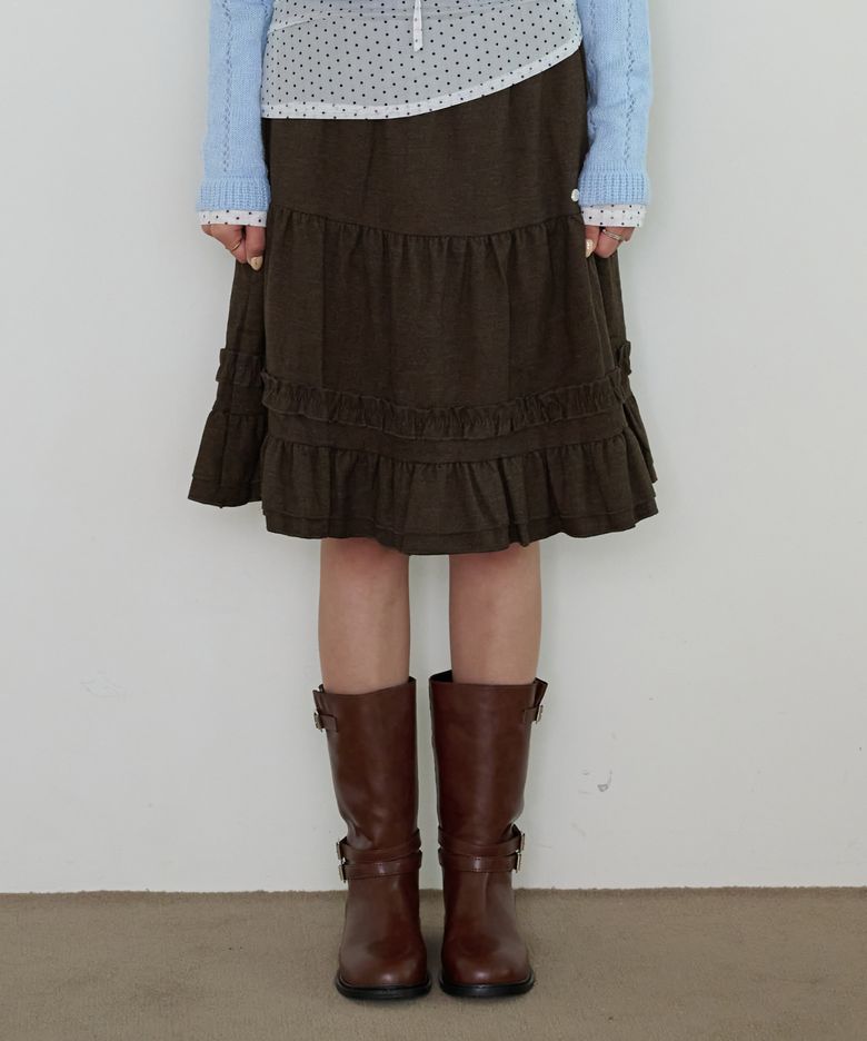COZY DAY FRILL MIDI SKIRT_BROWN