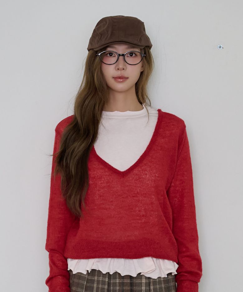 FABLE DEEP V-NECK KNIT_RED