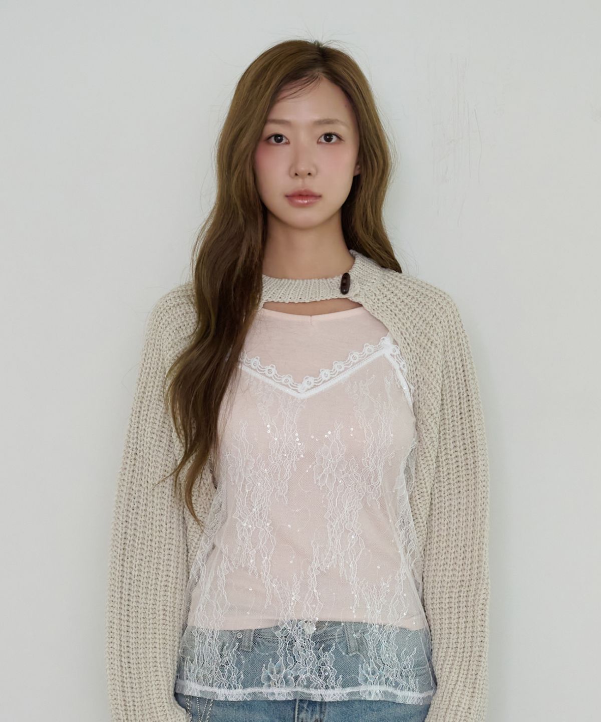 핑크파인애플(PINKPINEAPPLE) COZY CHUNKY KNIT BOLERO_BEIGE