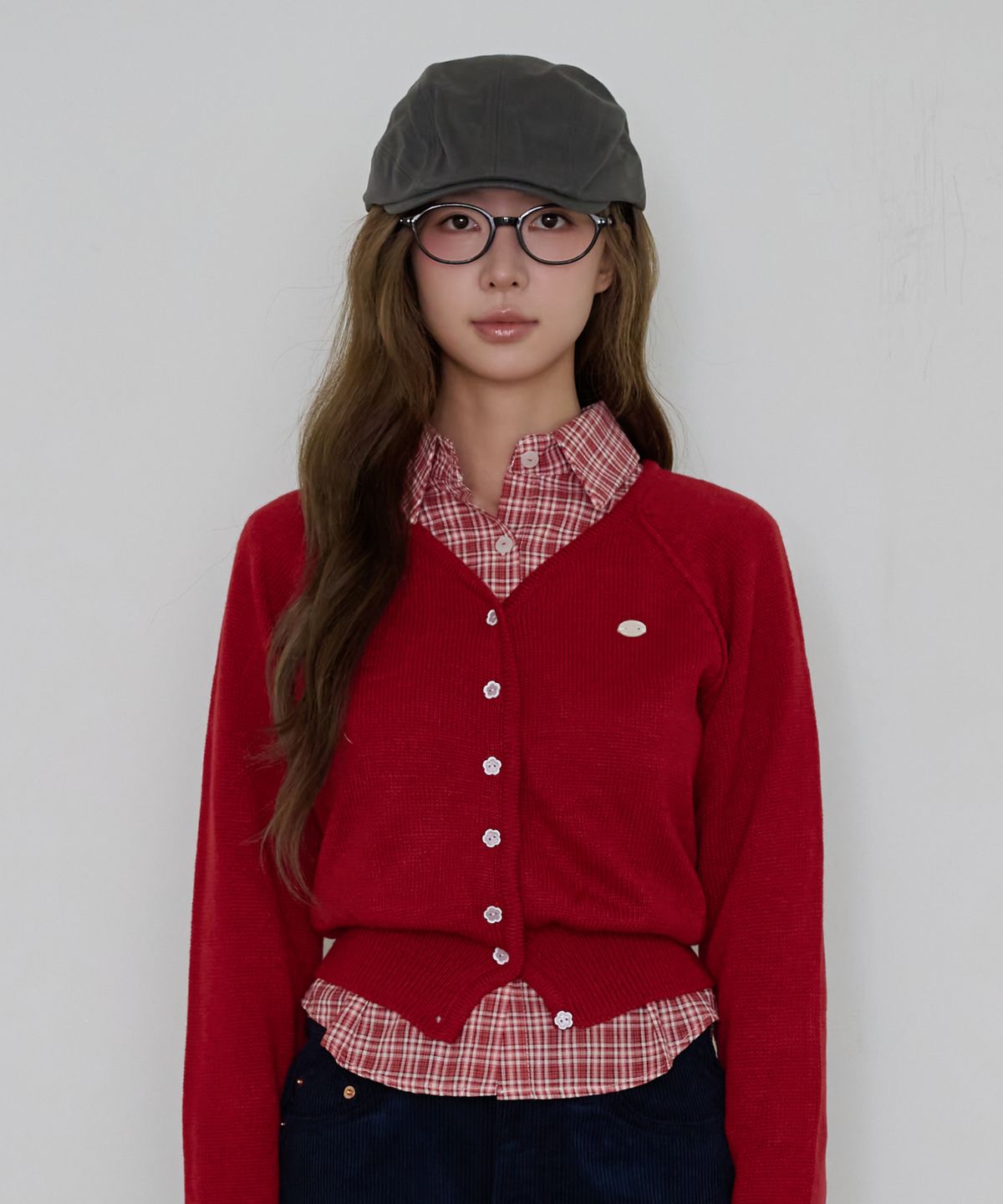 핑크파인애플(PINKPINEAPPLE) TENDER V-NECK KNIT CARDIGAN_RED