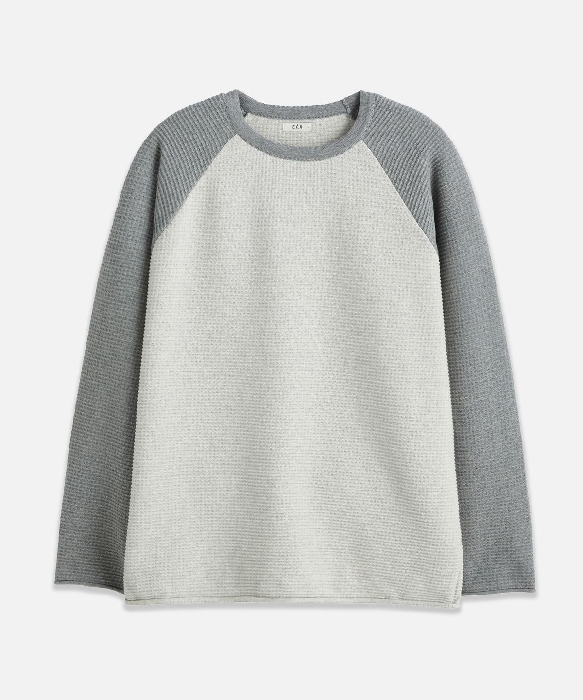이코르(ECORR) 데일리 와플 배색 래글런 니트_오트밀