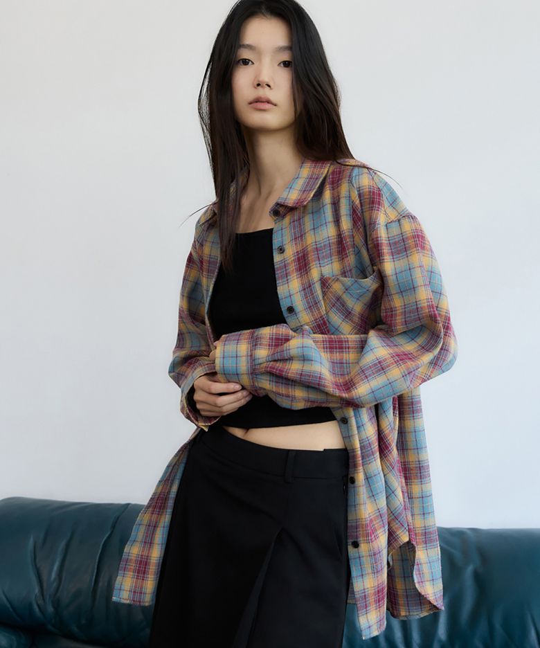 Vintage Oversized Check Shirt Purple
