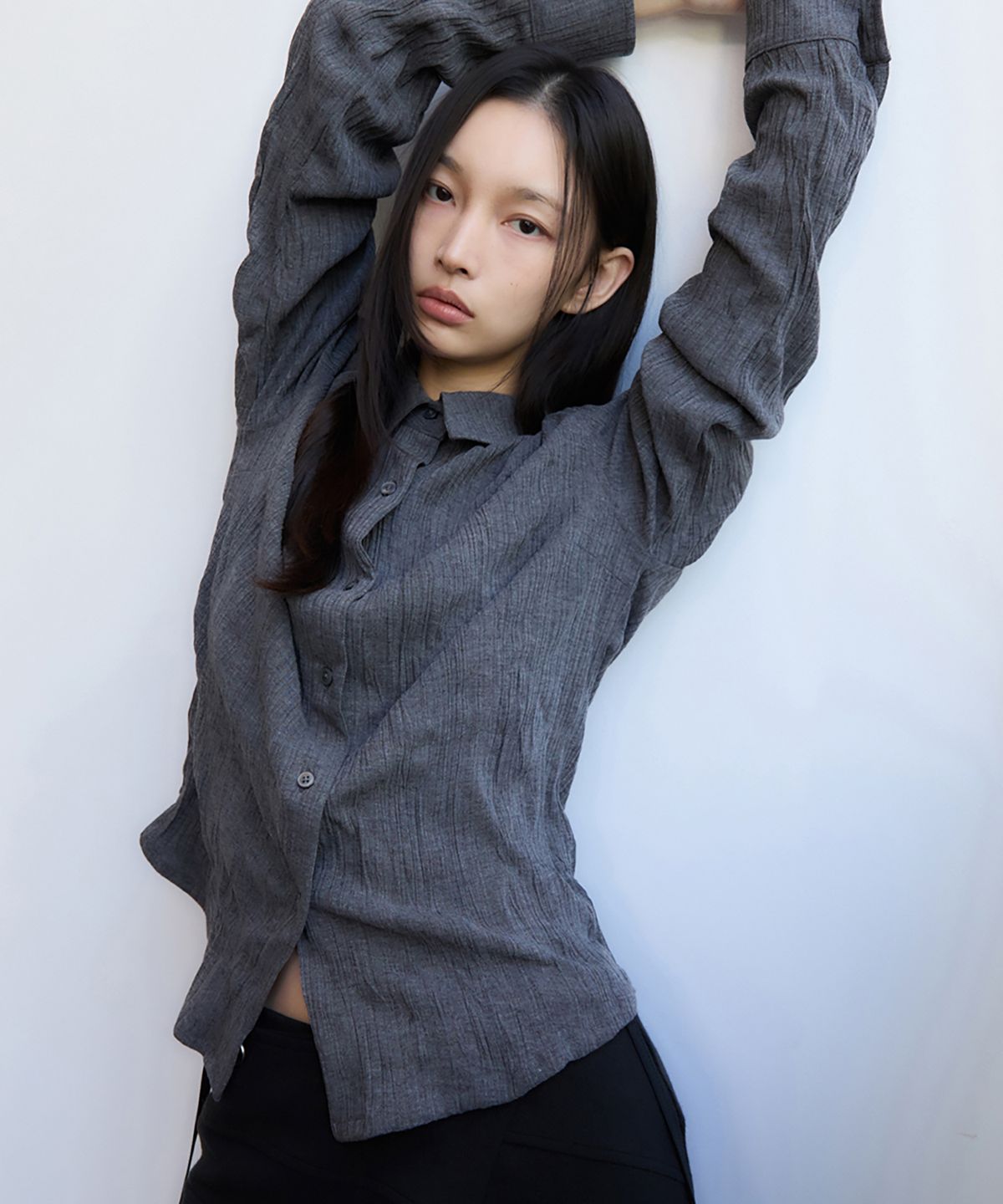 렌세(RENSE) Wrinkle Texture Shirt Charcoal