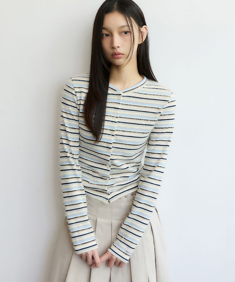 Hairy Stripe Slim Cardigan Ivory