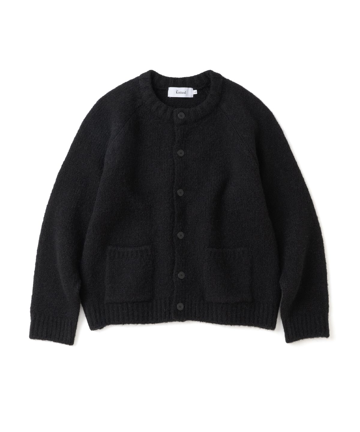 니티드(KNITTED) 부클 래글런 포켓 크롭 라운드 가디건 BLACK