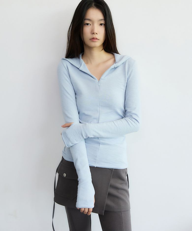 Slim Hood Half-Zip Blue