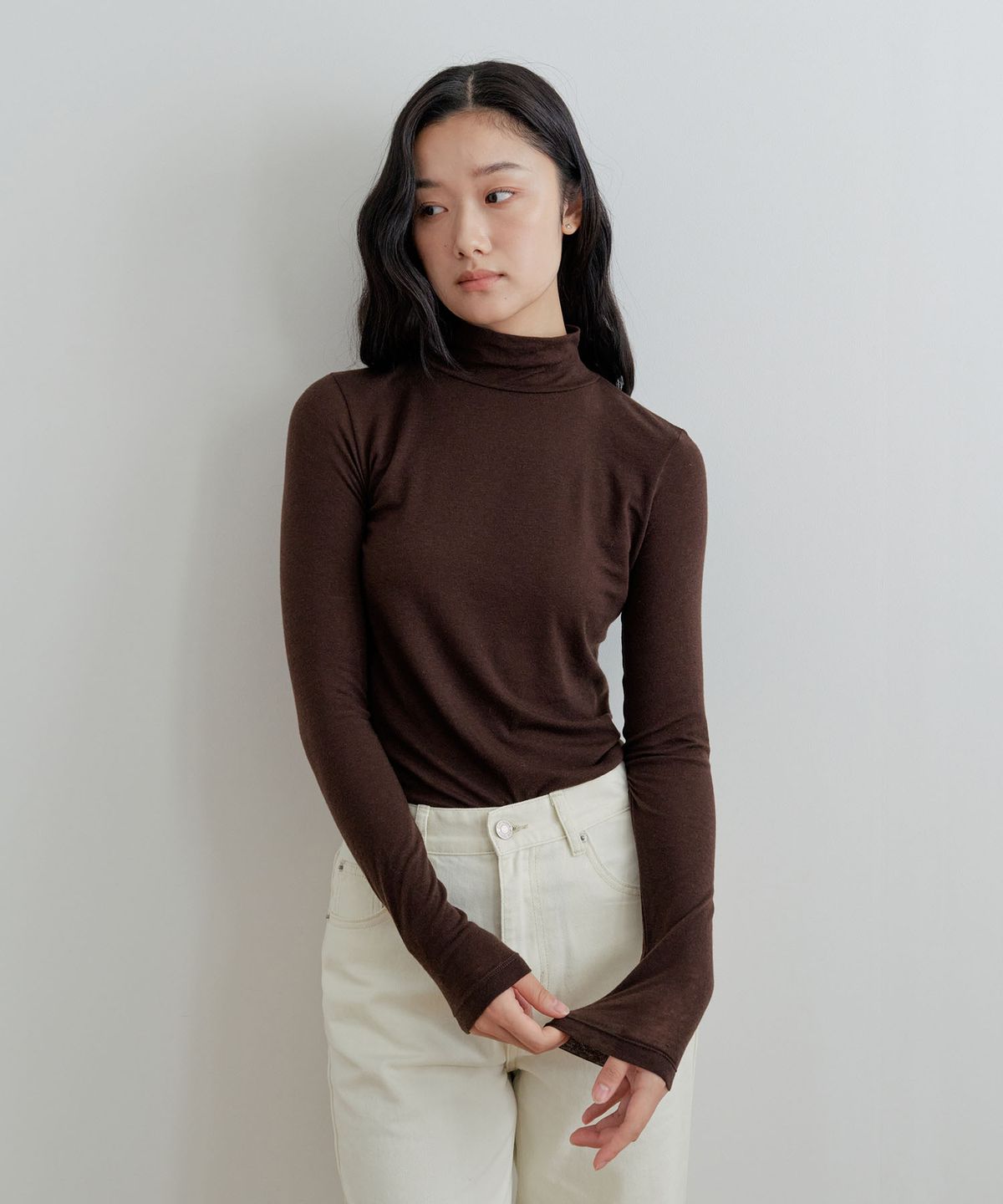비올셋(BE ALL SET) Soft Wool Turtleneck Top_Brown