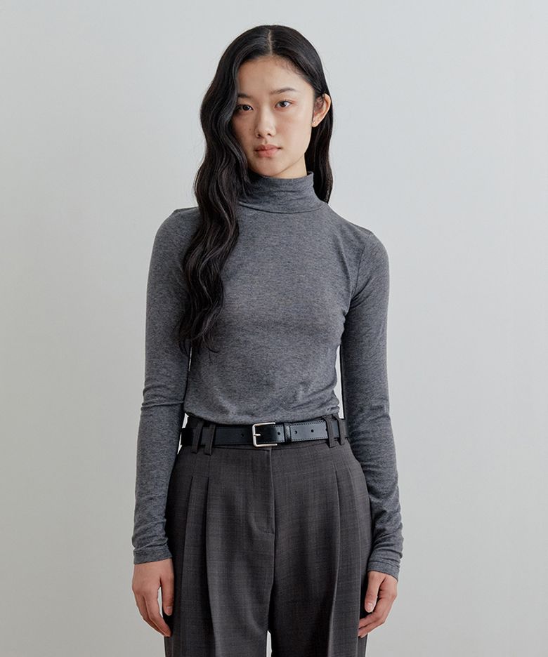 Soft Wool Turtleneck Top_Charcoal Grey