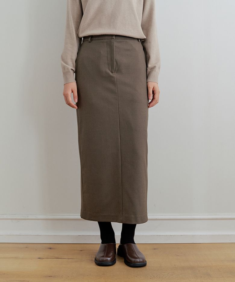 Standard-Fit Wool Skirt_Khaki Brown
