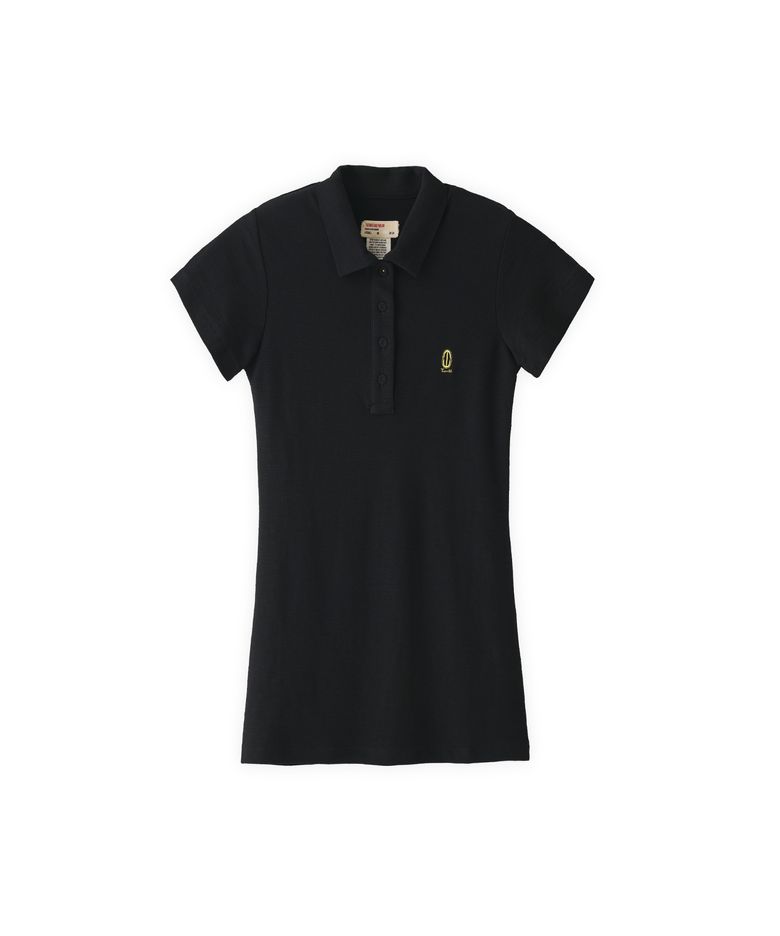 Cotton button down pique polo mini dress black