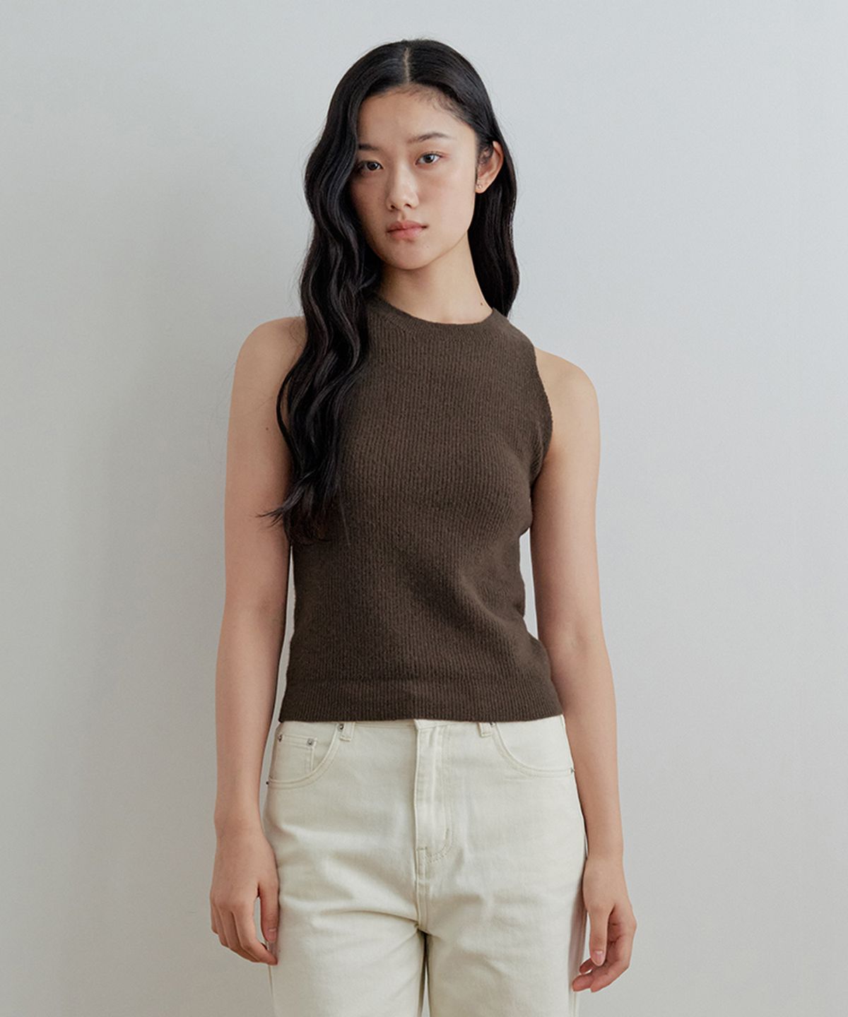 비올셋(BE ALL SET) Merino Wool Knit Sleeveless_Choco Brown