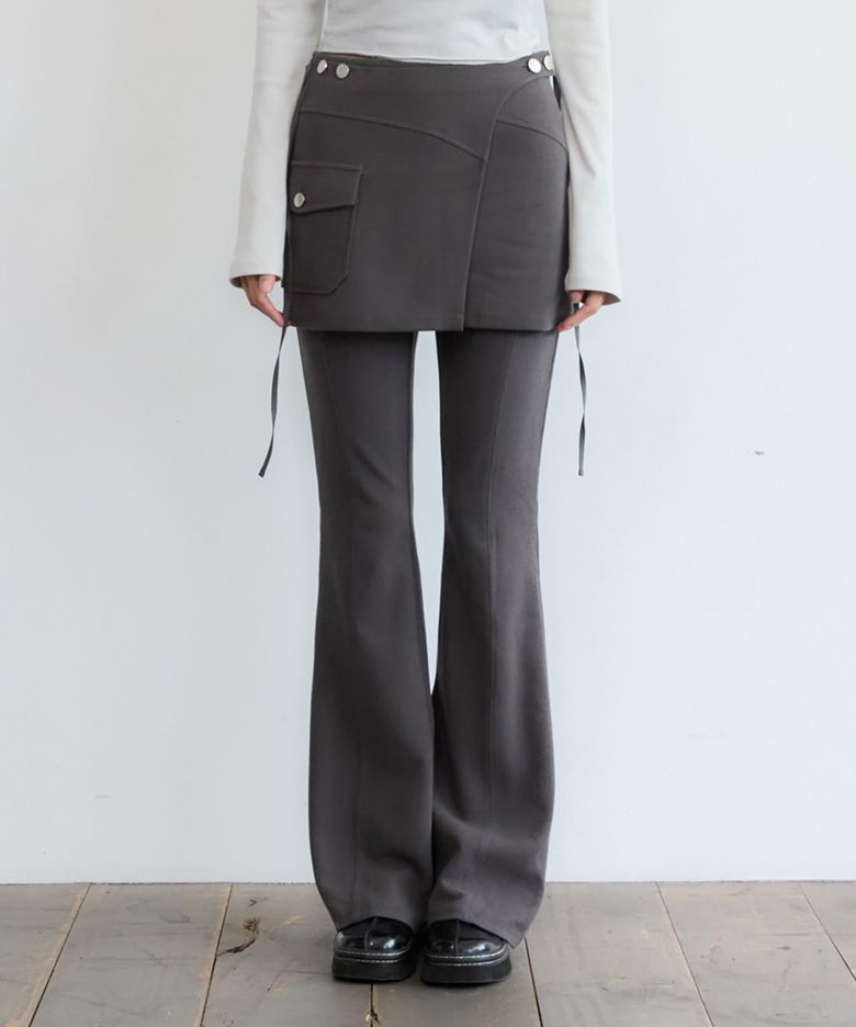 Ribbed Skirt Pants Set Charcoal