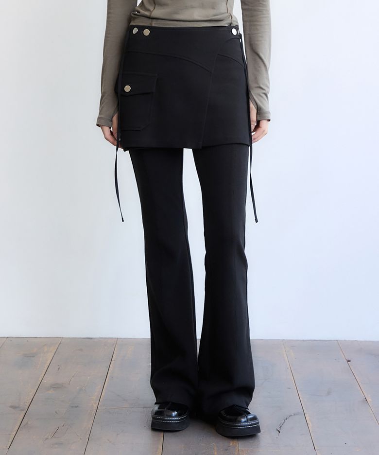 Ribbed Skirt Pants Set Black