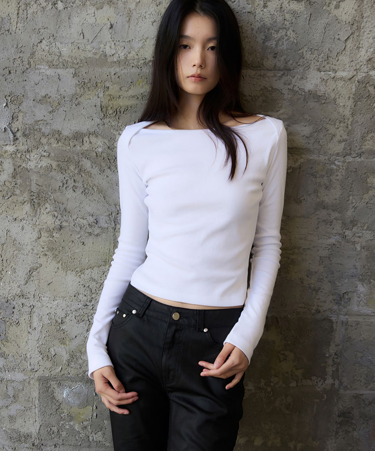 렌세(RENSE) Boat Neck Slit Tee White
