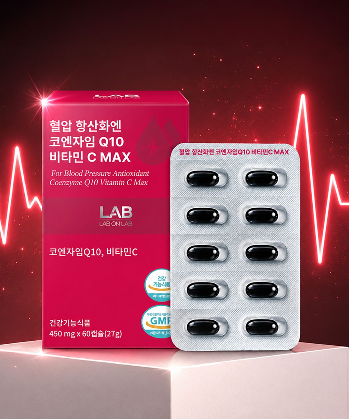 랩온랩(LABONLAB) 혈압 항산화엔 코엔자임Q10 비타민C MAX 60정 (2개월분)