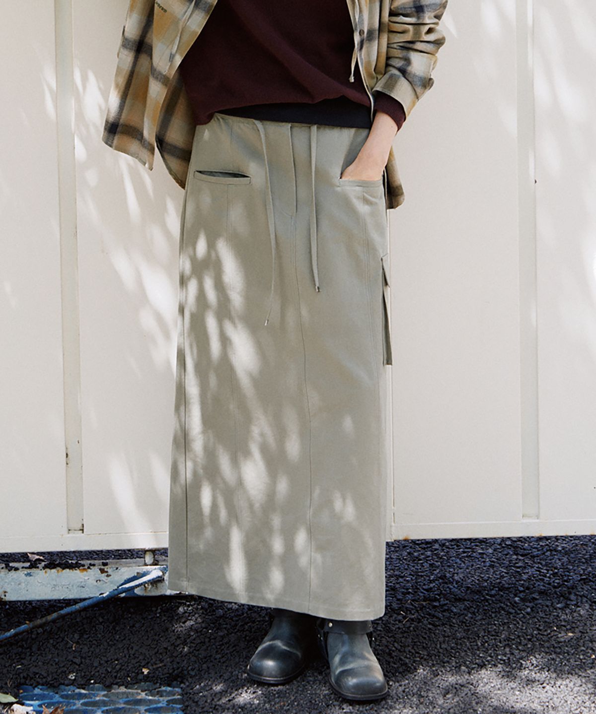 노우드(NOEUD) SK015 Urban Flap Long Skirt (Khaki)