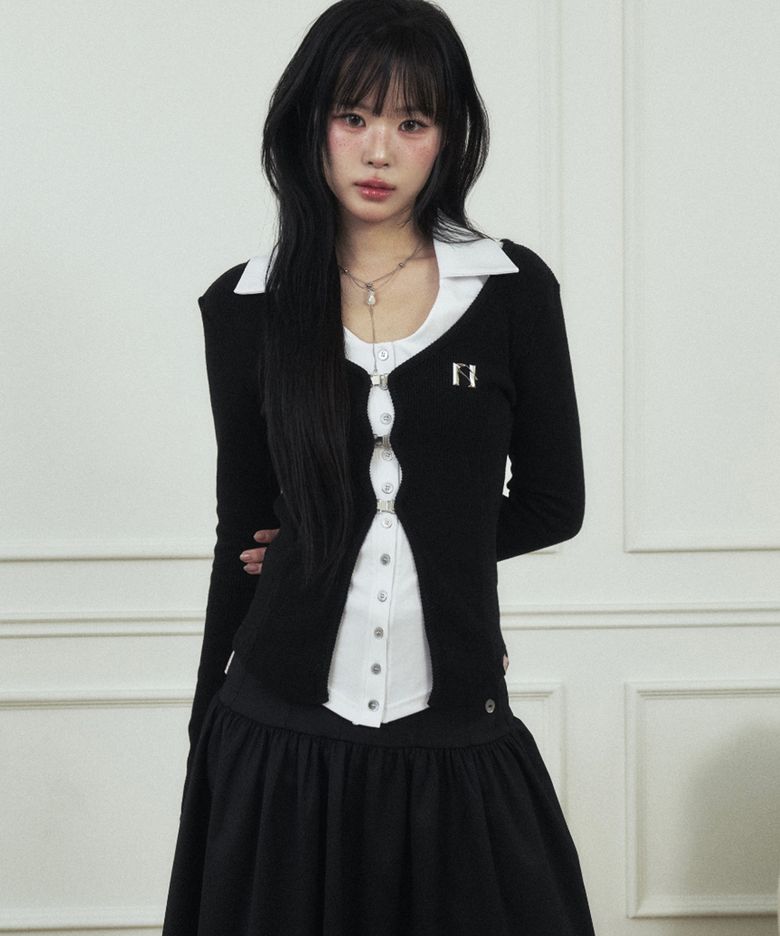 N Line Hook Waffle Cardigan Black