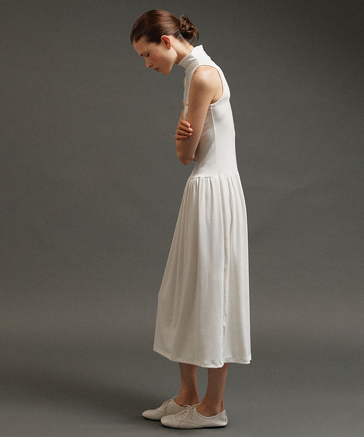 노우드(NOEUD) DR011 Drop-Waist Shirring Dress (Ivory)