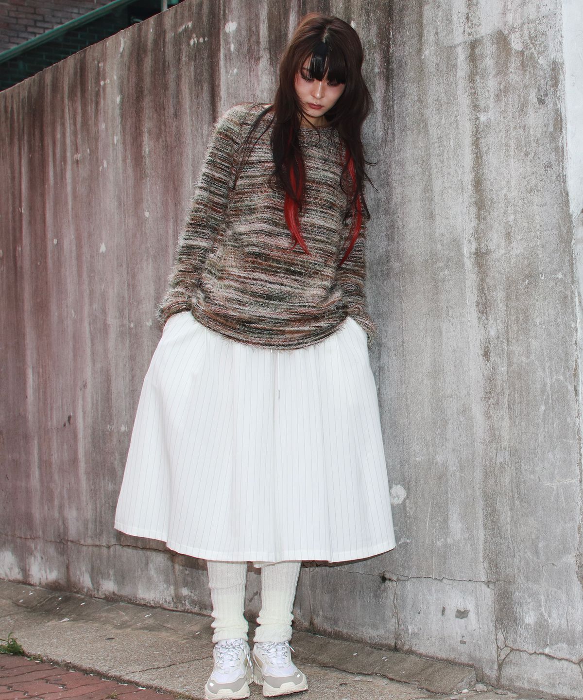 드마크(DEMARC) wide two tuck stripe bumuda skirt - White
