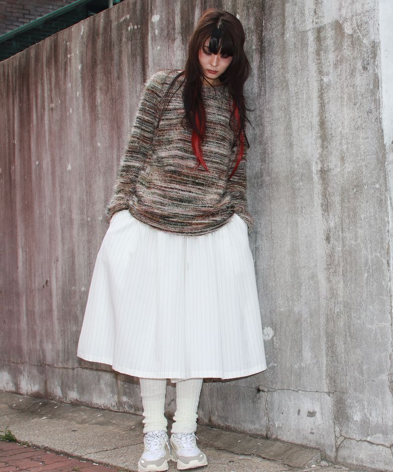 wide two tuck stripe bumuda skirt - White