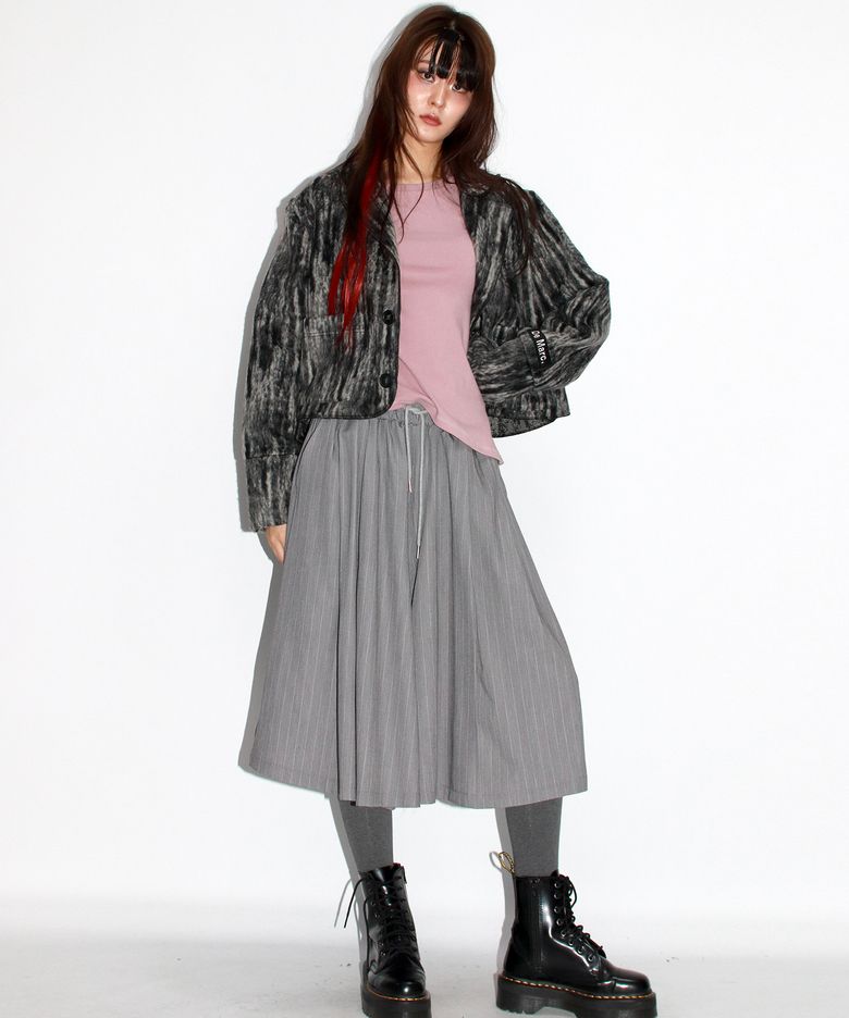 wide two tuck stripe bumuda skirt - Gray