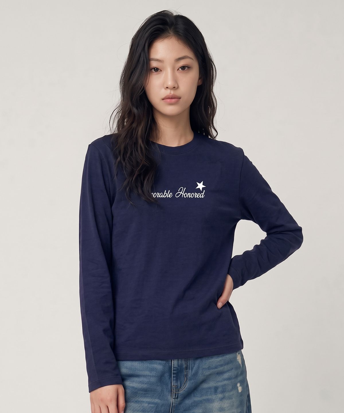 밴웍스(VANNWORKS) 아너러블 스타 크롭 긴팔티셔츠 (VLS232) 네이비
