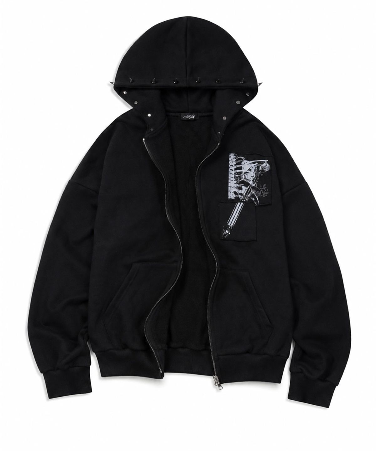 쿄이(KYOIII) PATCH STUDDED HOOD ZIP-UP (BLACK)