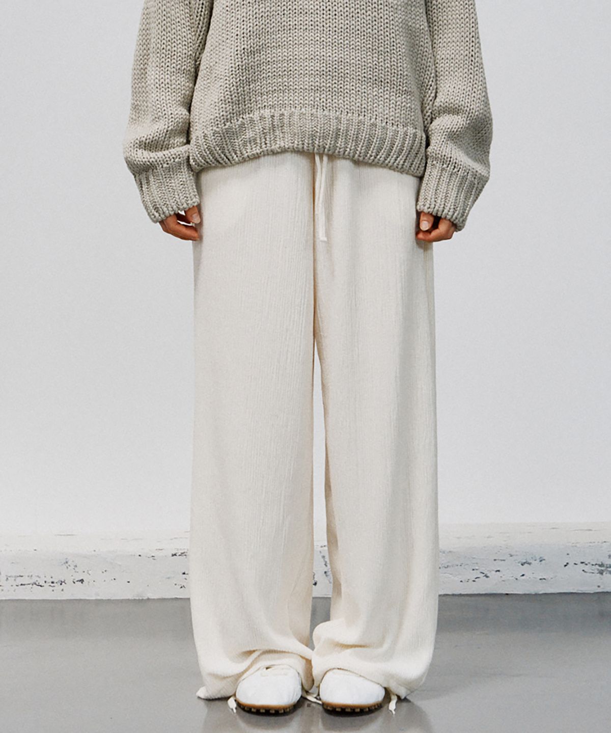 노우드(NOEUD) PT014 Jacquard Textured Pants (Cream)