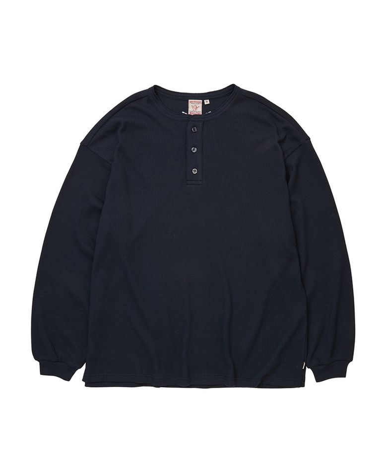 Waffle Henley Long Sleeve - NAVY