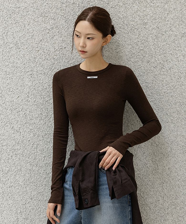 미니라벨 슬림 스판 티셔츠_F6F705TS