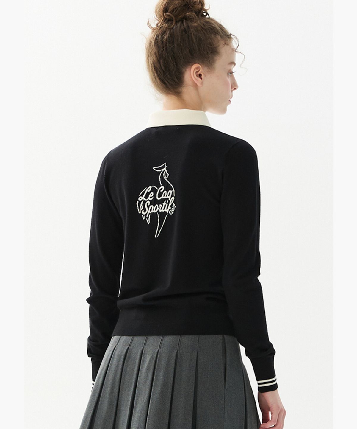 르꼬끄 골프(LECOQ GOLF) 여성 소프트터치 버디하트 카라 스웨터 _BLCK GR322LKP99