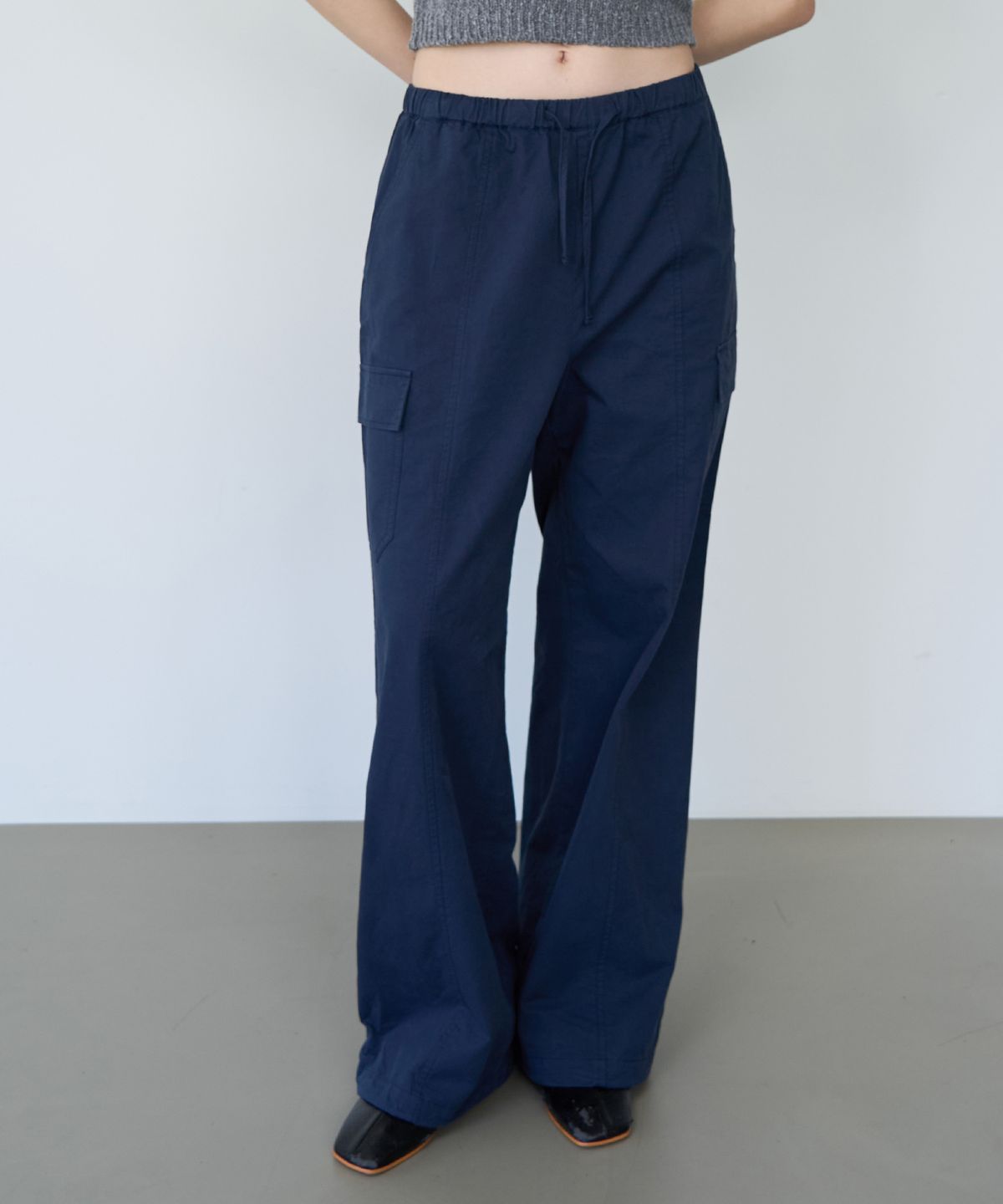 로시로우(LOSSYROW) Utility Wide Cargo Pants - Navy
