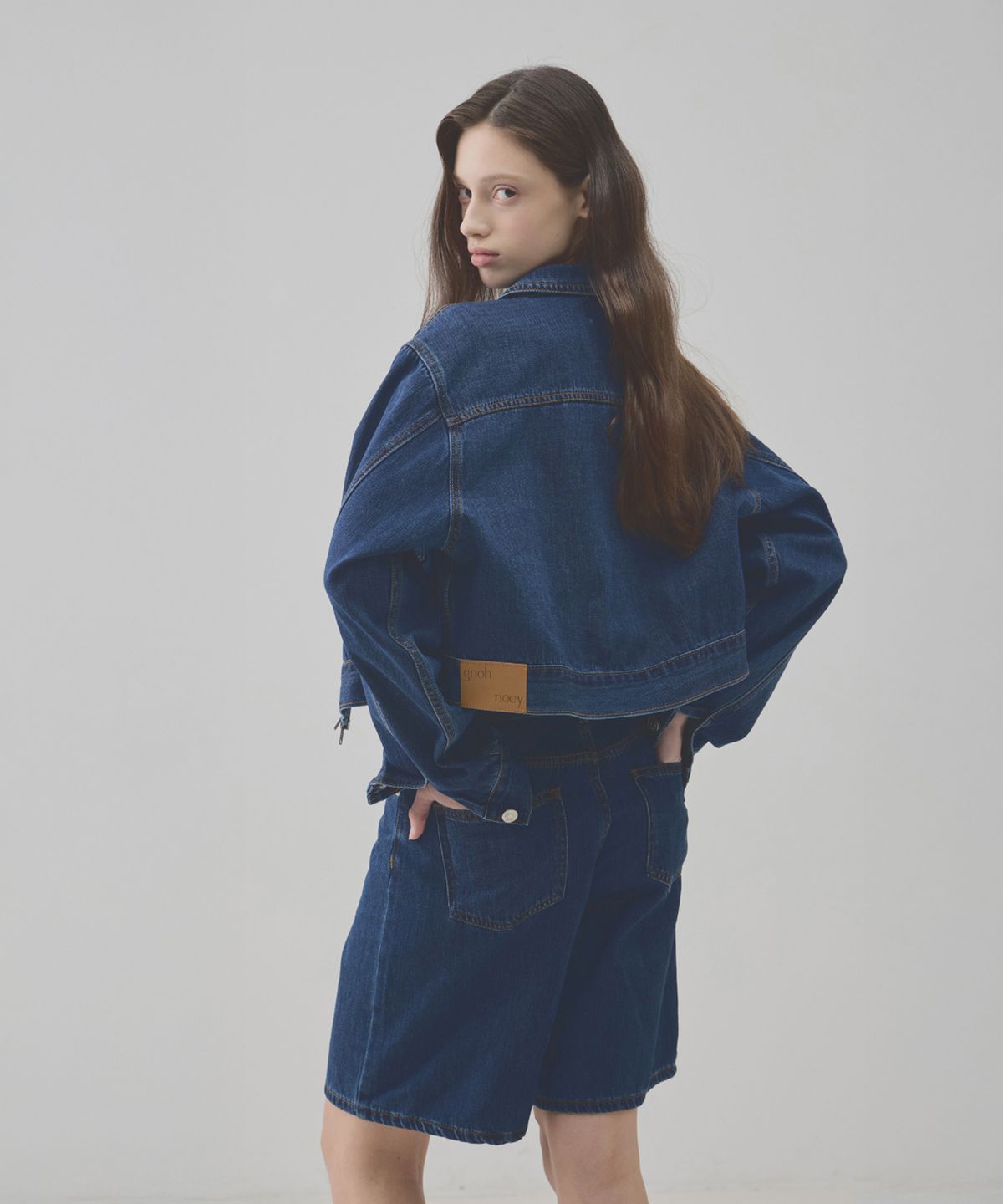 그노노이(GNOHNOEY) Tencel crop zipper denim Jacket (s,m)