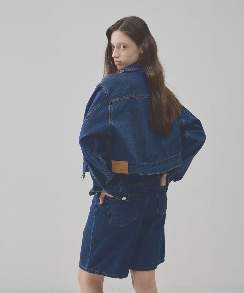 Tencel crop zipper denim Jacket (s,m)