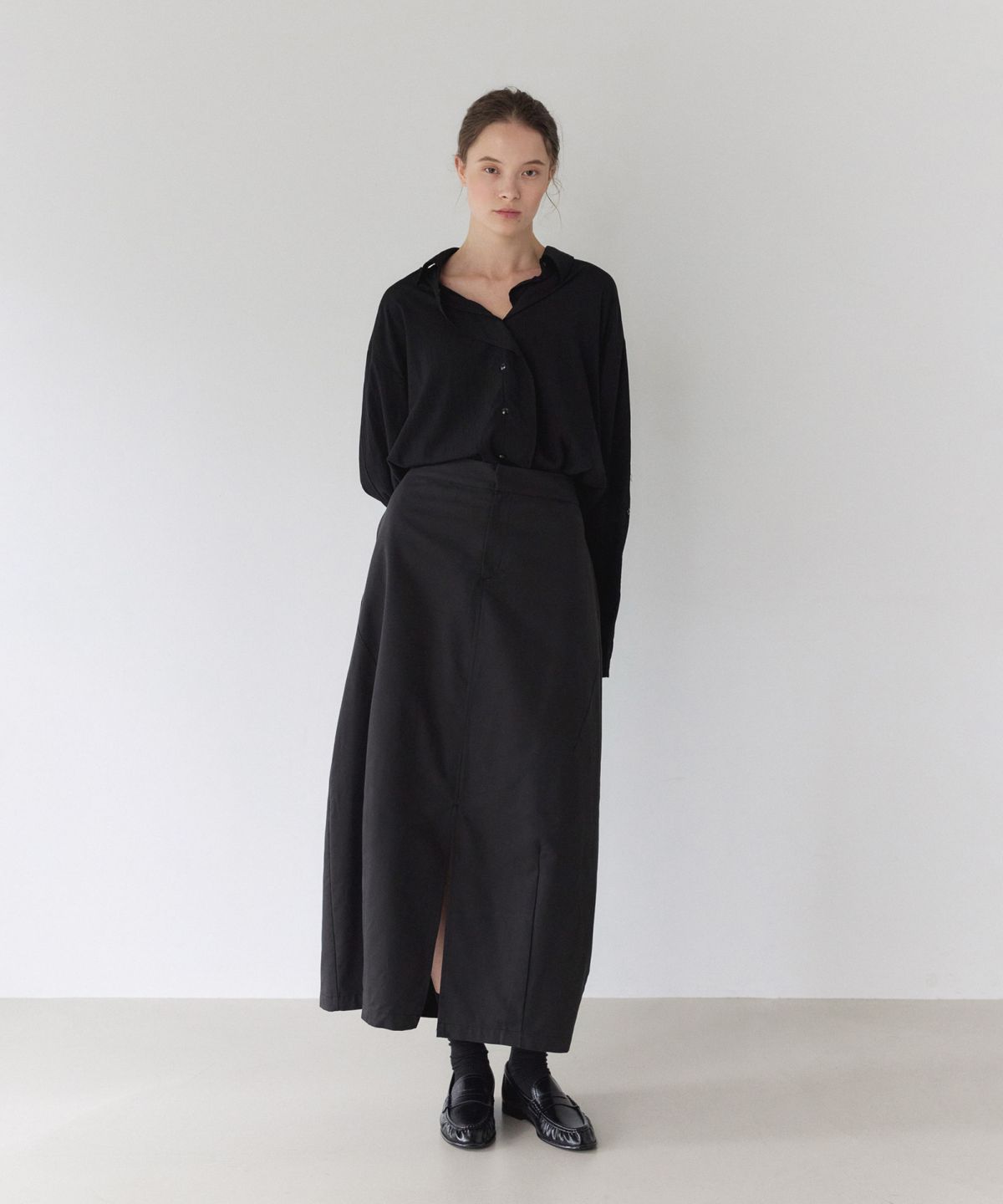 이어닝(YEARNING) VOLUME COTTON LONG SKIRT, BLACK