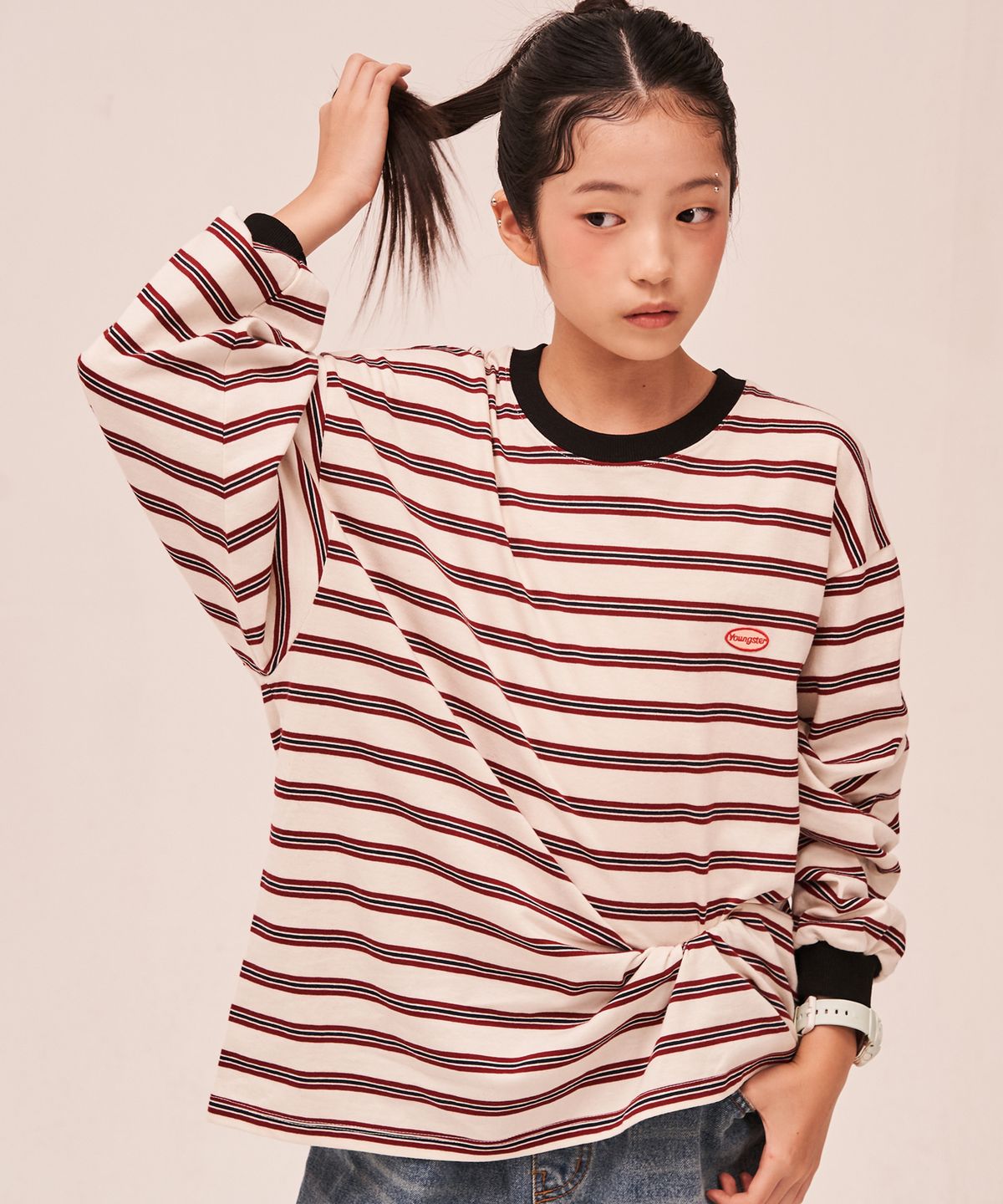 엘리메노영스터(ELIMENOYOUNGSTER) EY 영스터 스트라이프 오버핏 긴팔 티셔츠 2Color