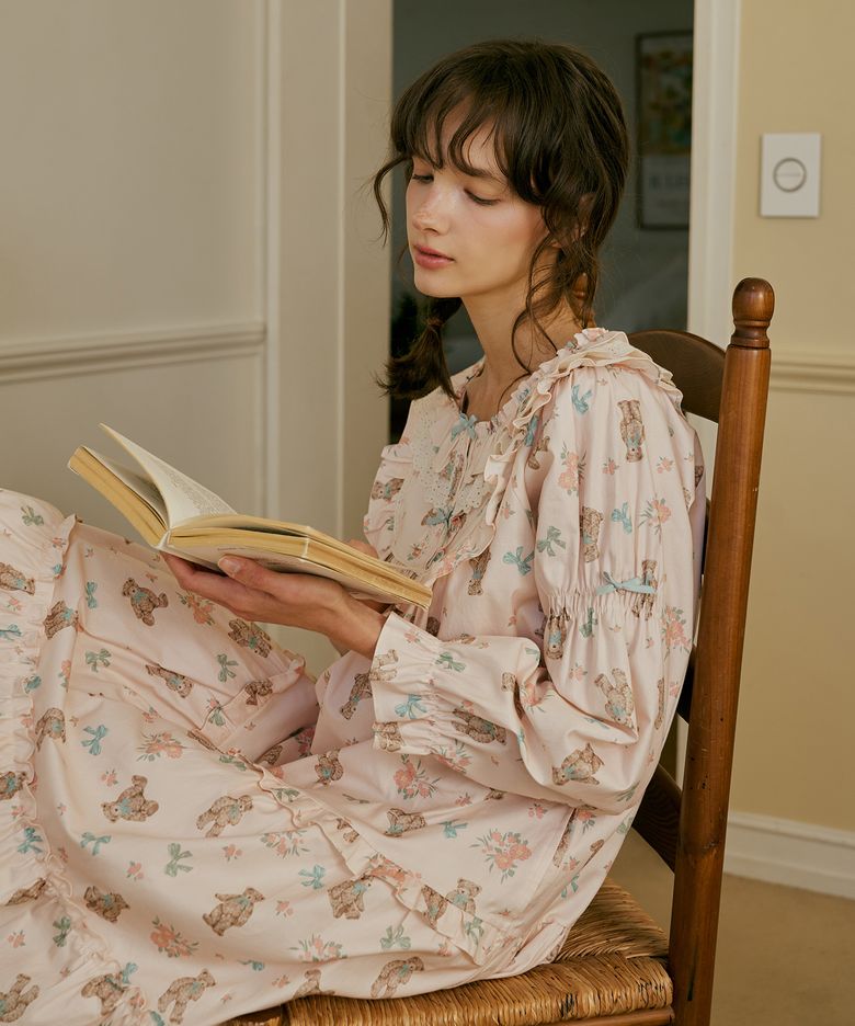 릴리베어 긴팔 원피스 연피치 (30수)
