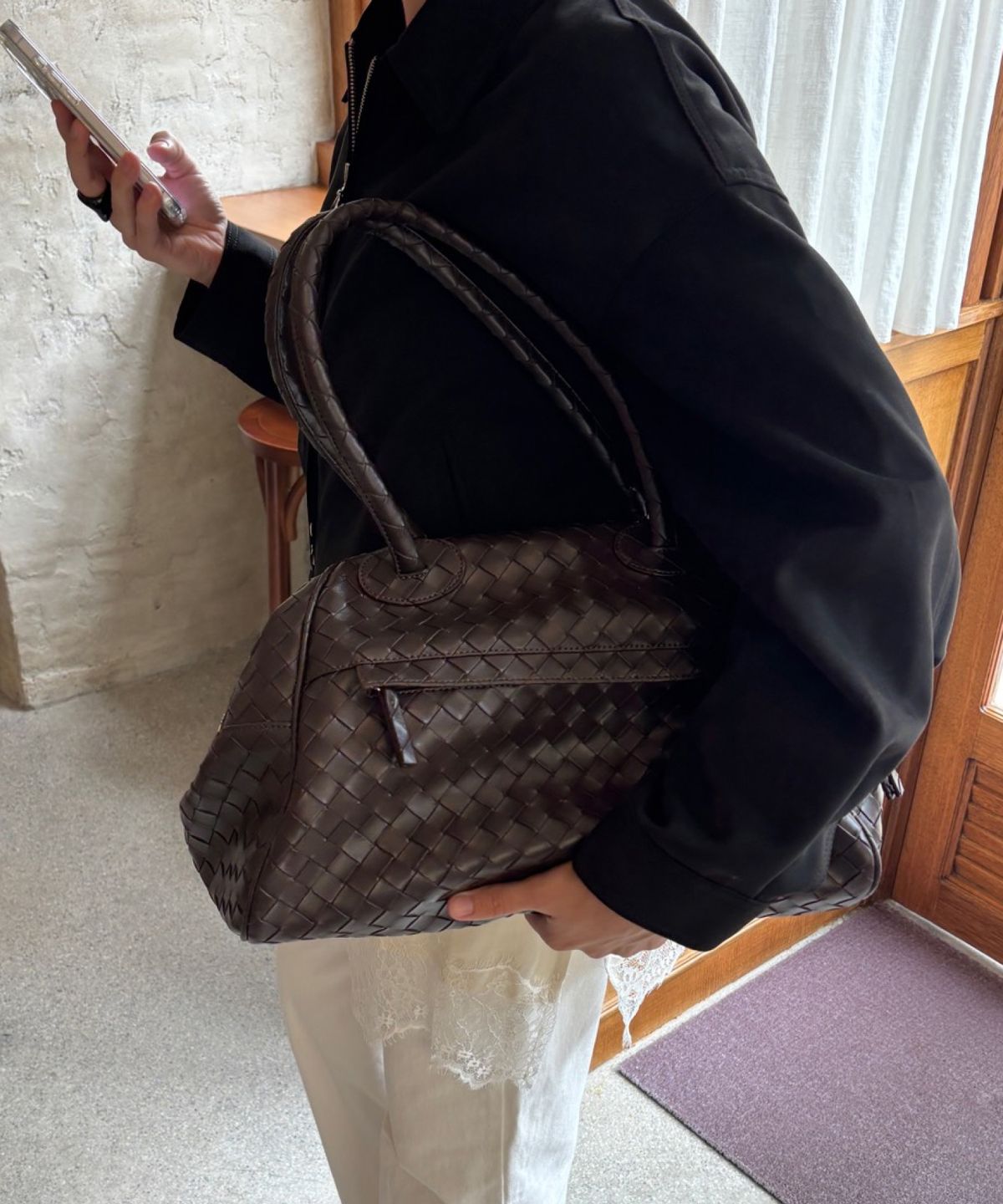크리스틴프로젝트(CHRISTINE PROJECT) TWO ZIPPER BAG WEAVING ORIGINAL(CHOCO BROWN)
