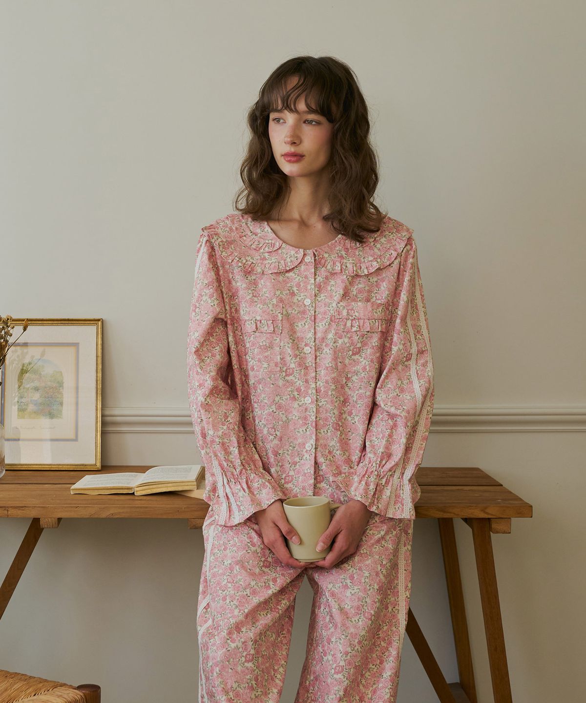 울랄라파자마(ULLALA PAJAMAS) 포르티 긴팔 여성페어 핑크베이지 (30수)