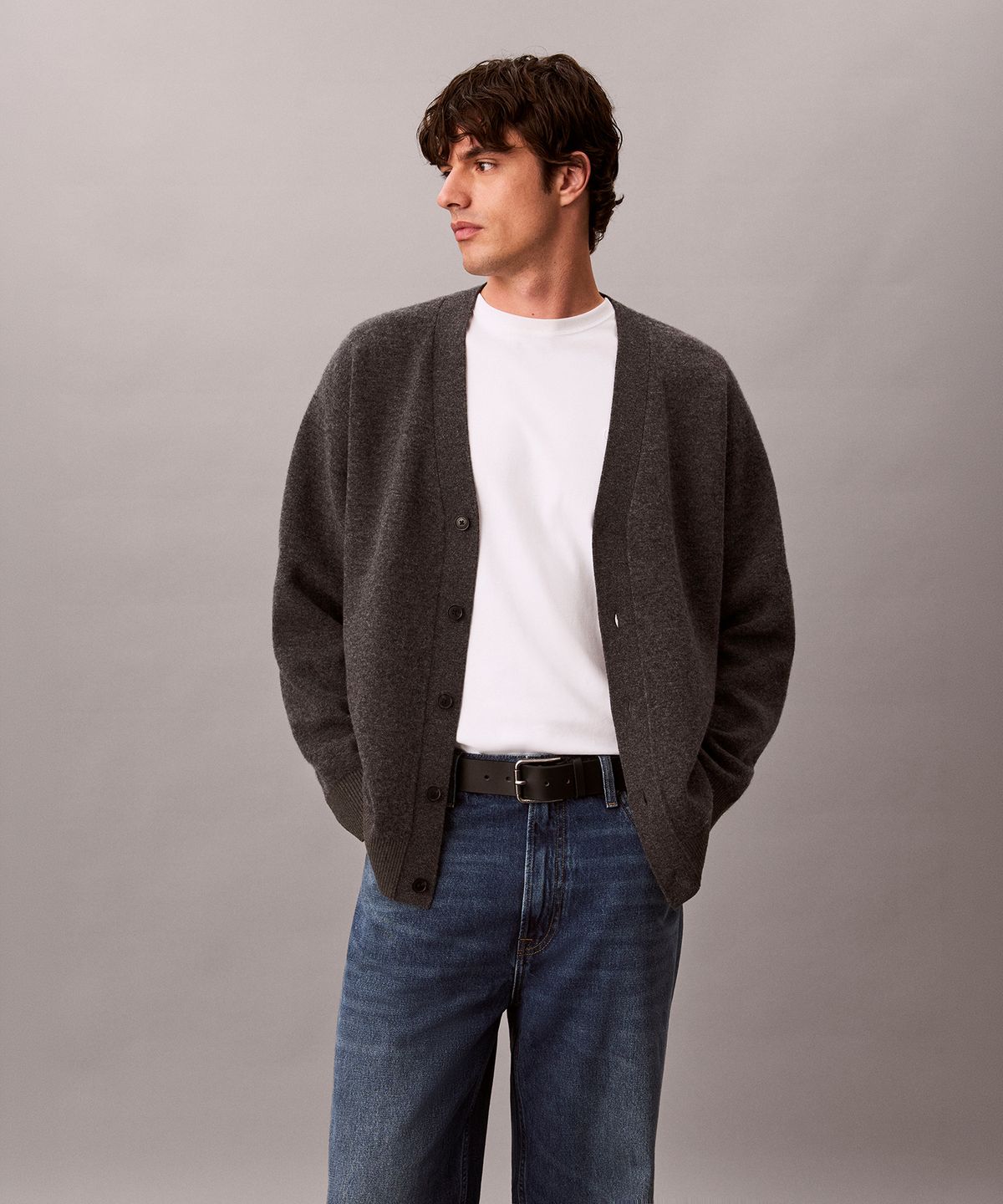 캘빈클라인 진(CALVIN KLEIN JEANS) 램스 울 블랜드 가디건 4LH325G P7I