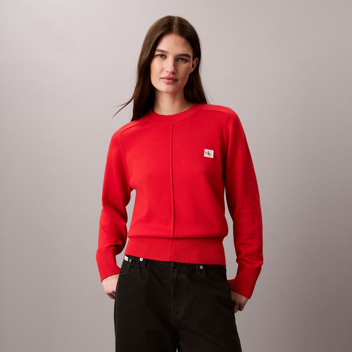 캘빈클라인 진(CALVIN KLEIN JEANS) 여성 우븐라벨 풀오버 스웨터 47J304G VTW